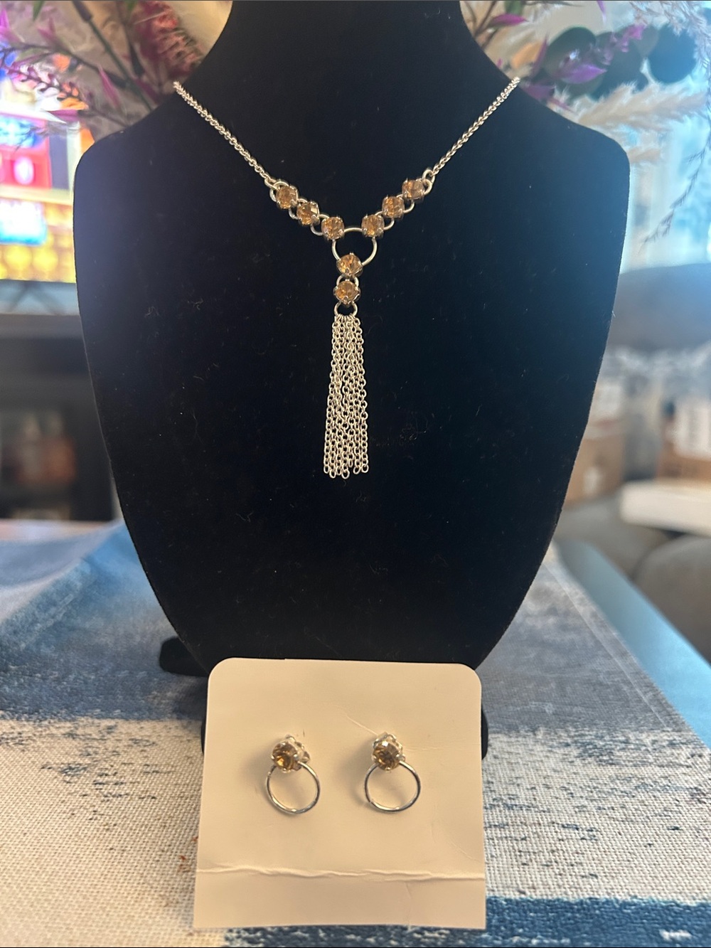 Gold-Tone Tassel Necklace and Hoop Drop Earrings - Gold